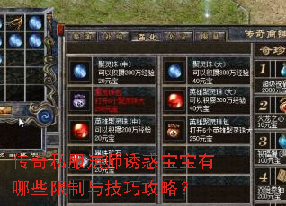 传奇私服法师诱惑宝宝有哪些限制与技巧攻略? 传奇私服法师诱惑宝宝有哪些限制与技巧攻略?